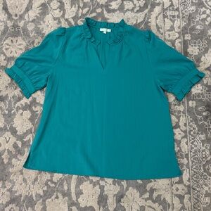 EUC Jade Melody Tam Teal Ruffle Sleeve and Collar Women's Top Size XL